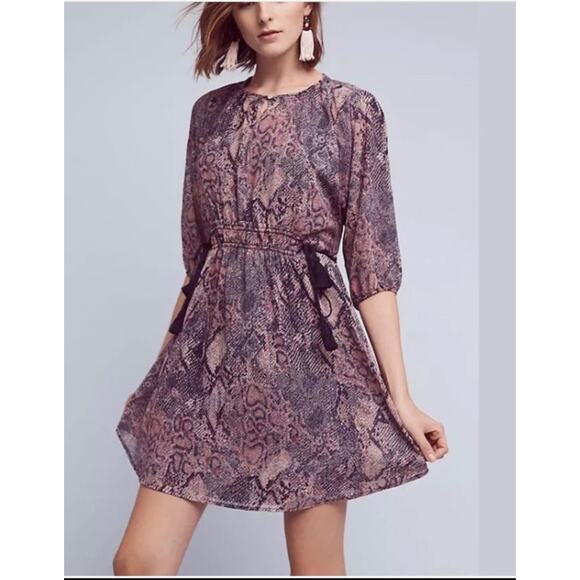 Anthropologie Dresses & Skirts - Anthropologie Floreat Zhara Snake Print Long Sleeve Chiffon Mini Dress  S